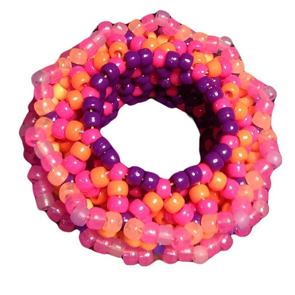 3D Kandi Cage Cuff-Purple/Pink/Orange Pony Beads-Glow in Dark EDC Handmade - Picture 2 of 6